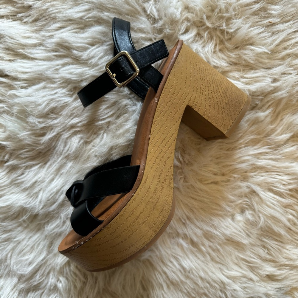 Universal Thread Platform Sandals Womens Size 6 Heels Strappy Black & Tan Pumps - Picture 11 of 15